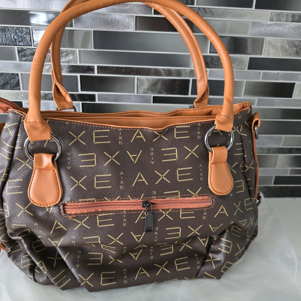 Brown and Tan Women's Handbag